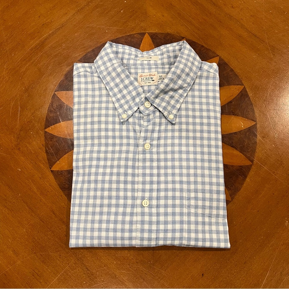 J.Crew Men’s Secret Wash Slim Fit Cotton Poplin Shirt Blue Plaid XL Preppy - Picture 2 of 16